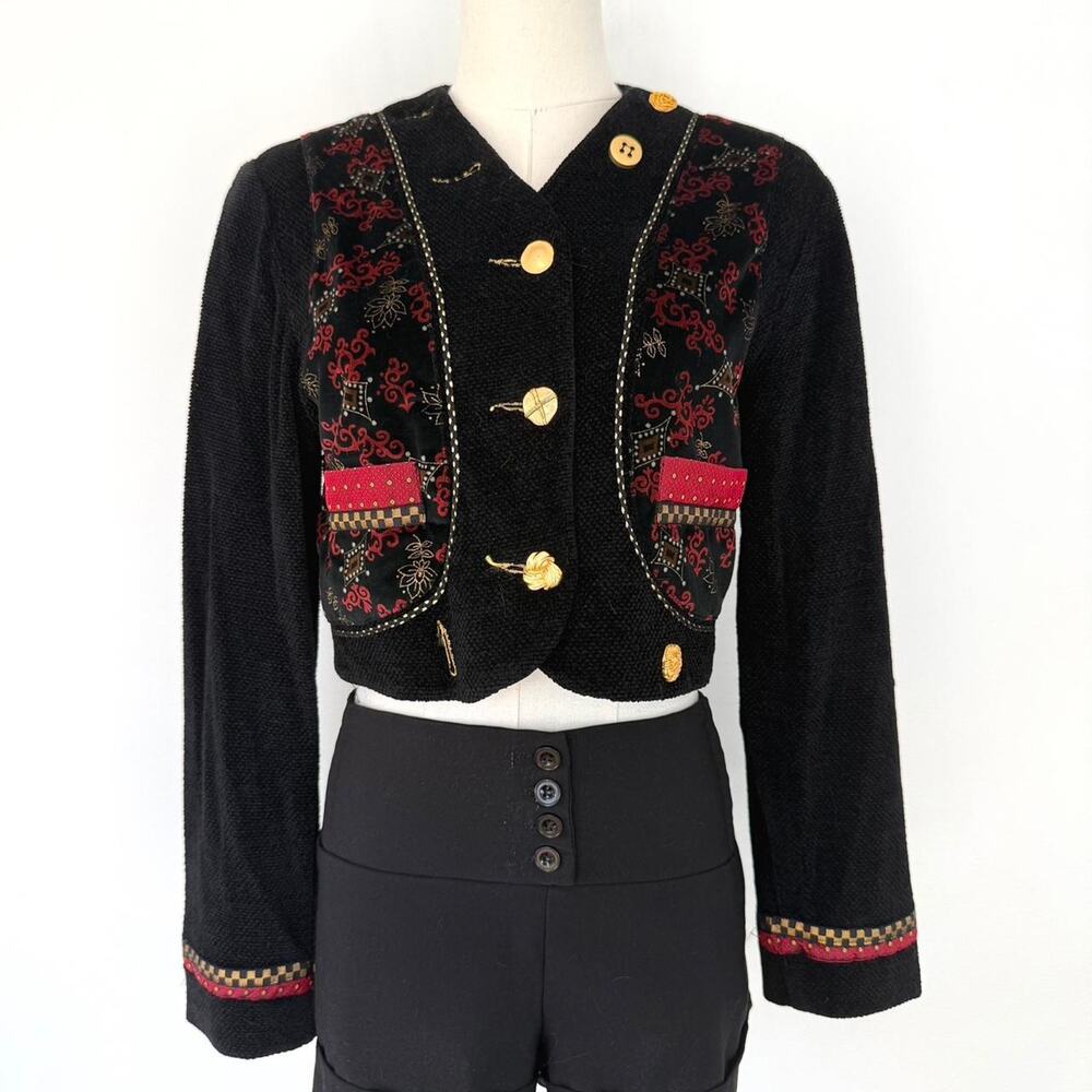 VINTAGE BLACK VELVETY JACKET WITH GOLD BUTTONS AND PAISLEY